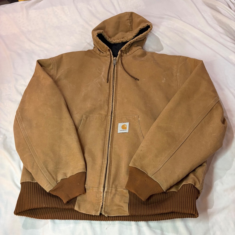 Carhartt J04 BRN Brown Duck Canvas Quilted Thermal Active Jacket USA Mens XL